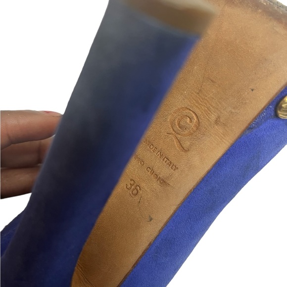 Alexander McQueen Blue Suede Skull Studded Platform Peep Heels 36 - Picture 11 of 12